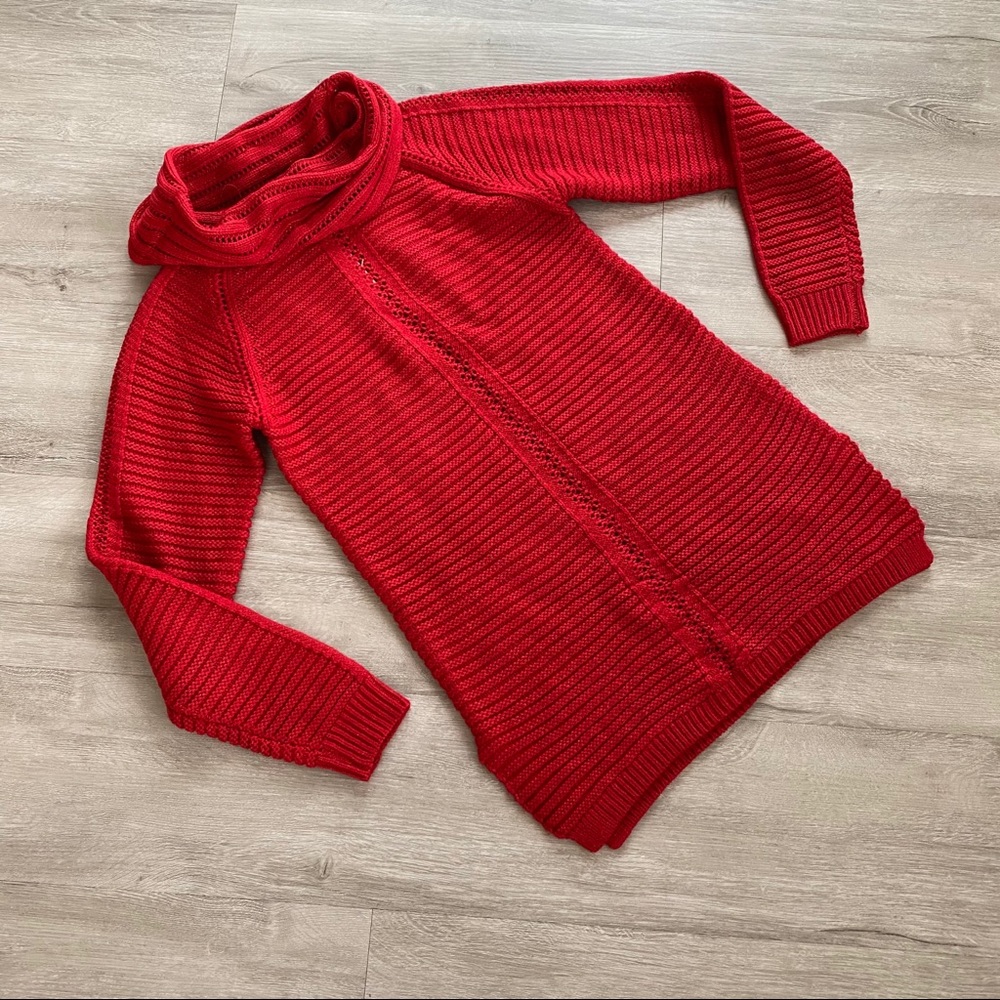 NWT C Open Ribbed Knit Cowl Neck Tunic Sweater S